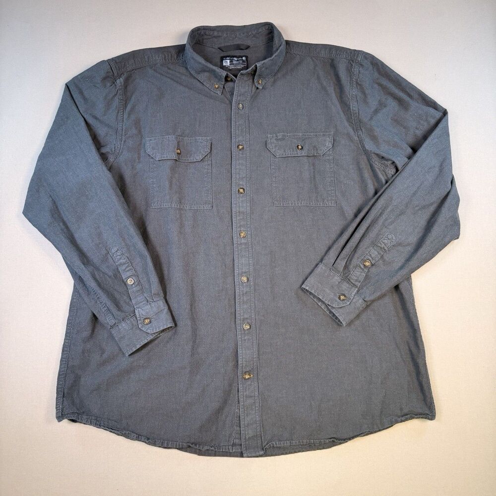 Carhartt Shirt Mens 2XLT Black Relaxed Fit Twill Long Sleeve Casual Button Up